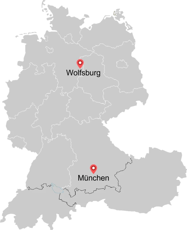Karte mit Volkswagen Consulting Standorten