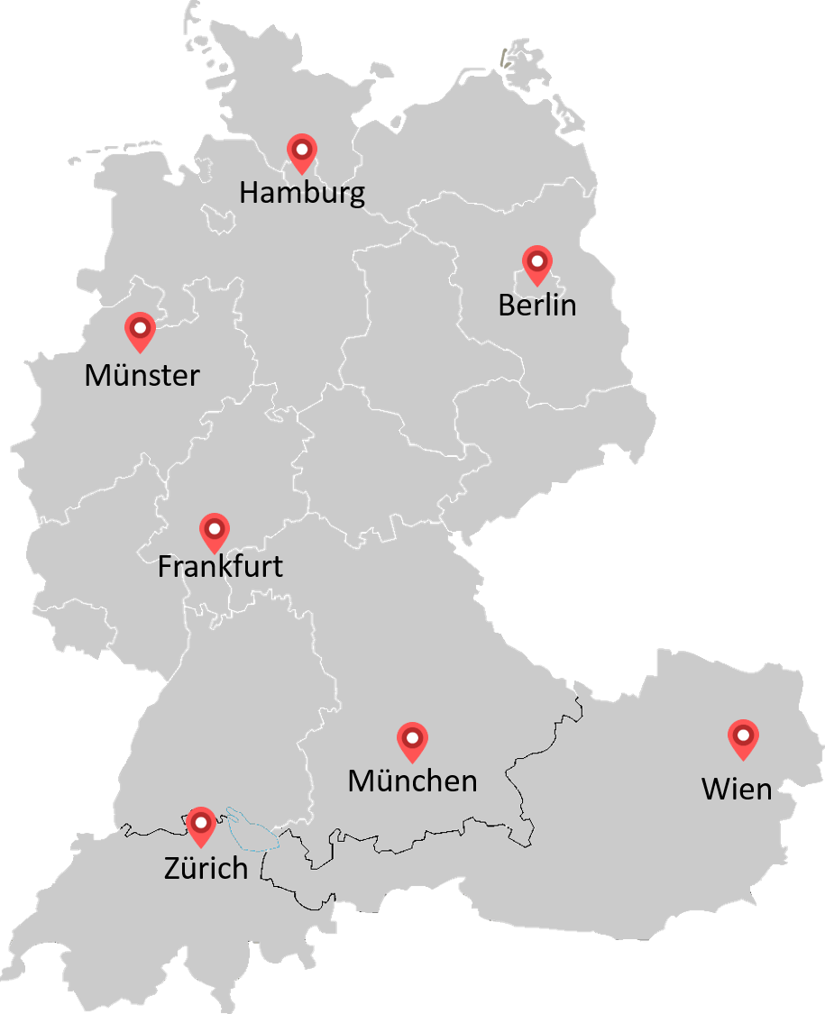 Standorte von zeb Consulting in Deutschland und weiteren Ländern