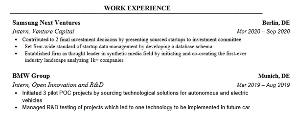 Consulting Resume Professional Experience Section Example