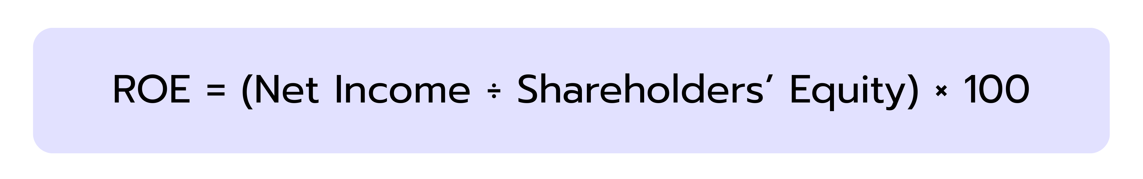 Formula for Return on Equity: ROE equals Net Income divided by Shareholders' Equity times 100.
