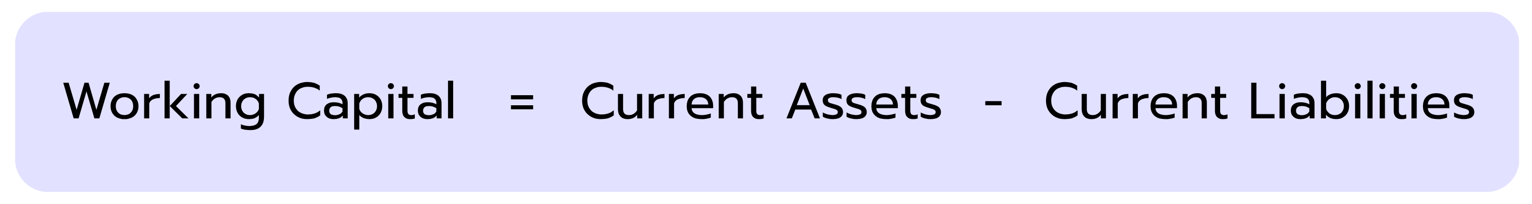 Formula graphic showing Working Capital equals Current Assets minus Current Liabilities.