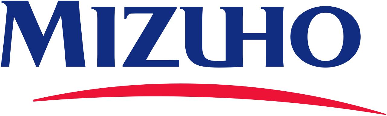 Logo of Mizuho Financial Group showing the word “Mizuho” in blue capital letters with a red curved underline.