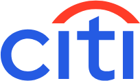 Citi logo with blue lowercase lettering and a red arc forming the top of the letter t.