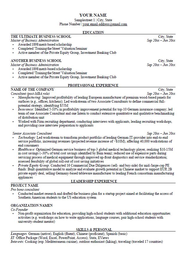 Consulting resume examples mckinsey