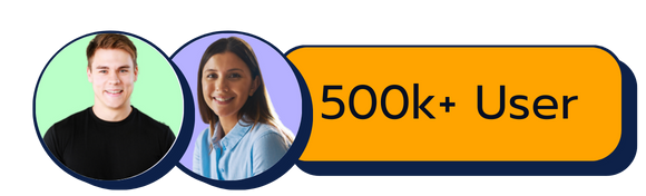 Visual element featuring two user profile photos and a badge reading '500k+ User'.