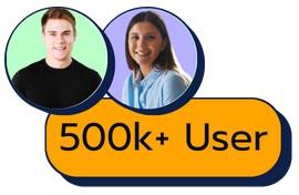 Visual element featuring two user profile photos and a badge reading '500k+ User'.