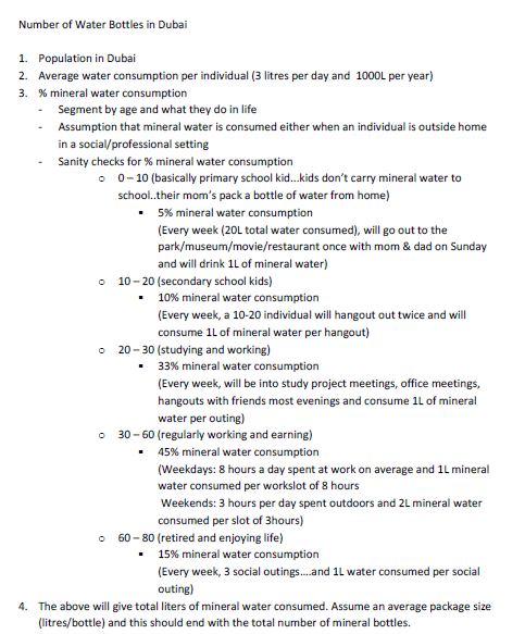 Market sizing case solution: Number of water bottles in dubai