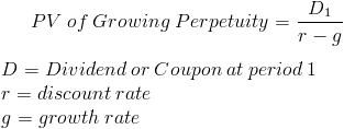 PV of growing perpetuity formula