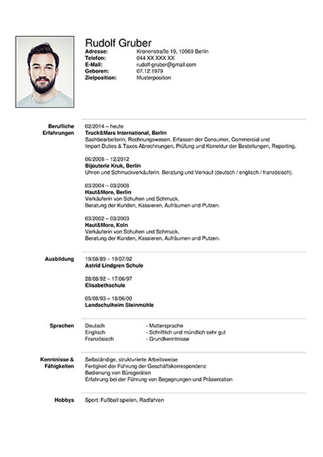 Free Cv European Format German