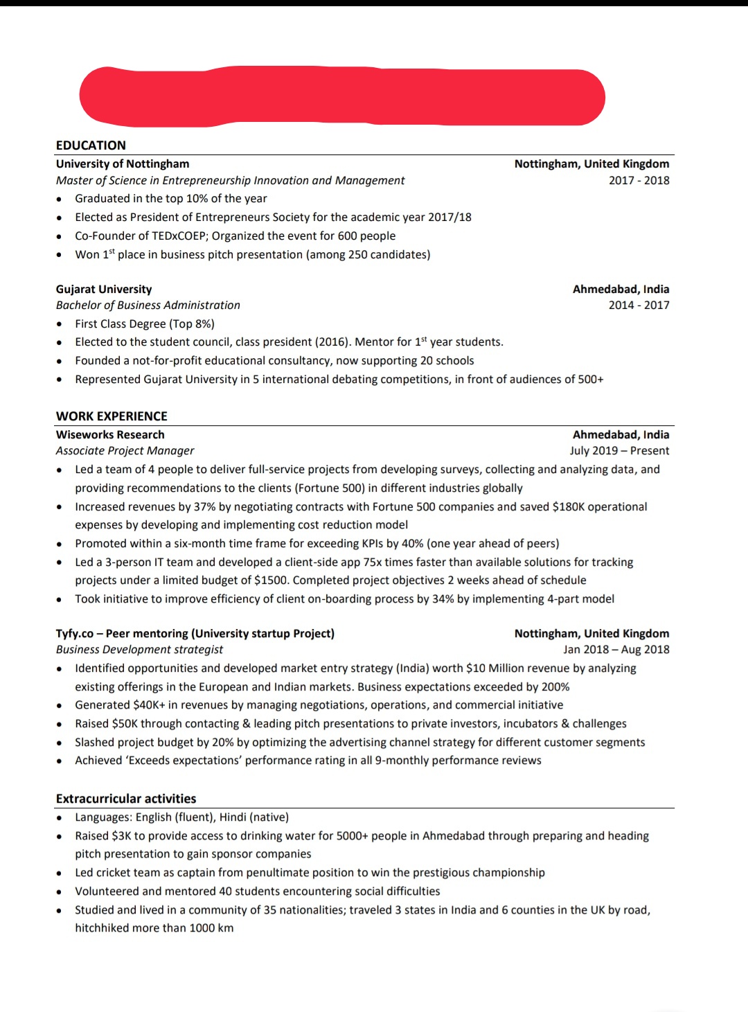 Consulting CV review example